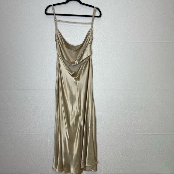 Zara Satin Effect Cut Out Maxi Dress Champange XL - Picture 7 of 9